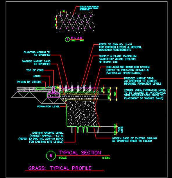 Grass Planting Detail with Plan and Section- AutoCAD File